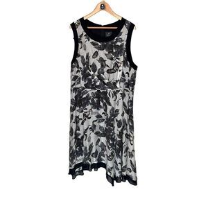 Adrianna Papell Contrast Trim Print Black and Gray Sleeveless Dress‎ 20W
